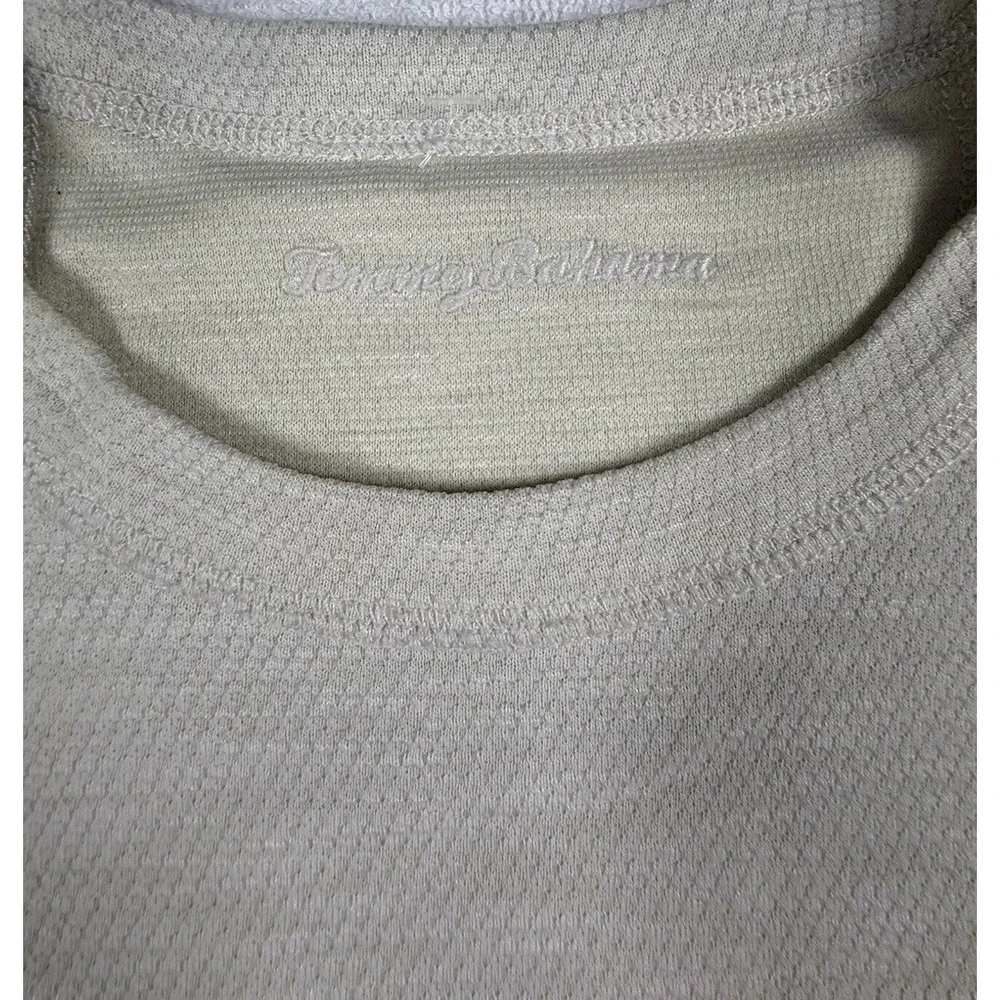 Tommy Bahama Sweater Mens Large Beige Waffle Knit Crewneck Pullover Marlin Logo